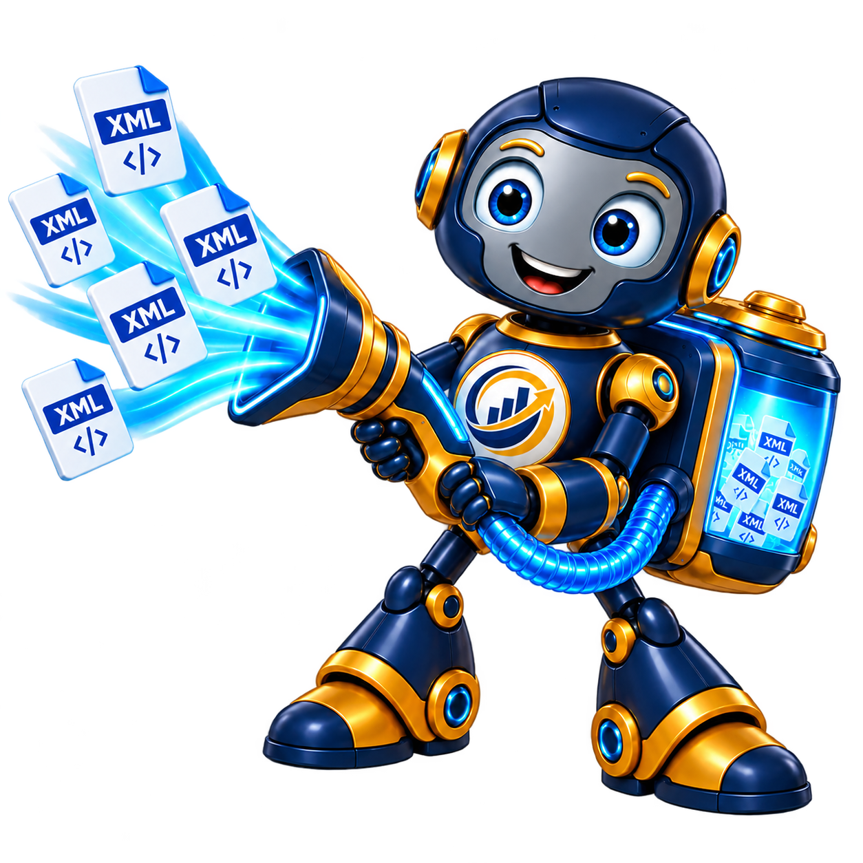 Mascote YBES organizando arquivos XML